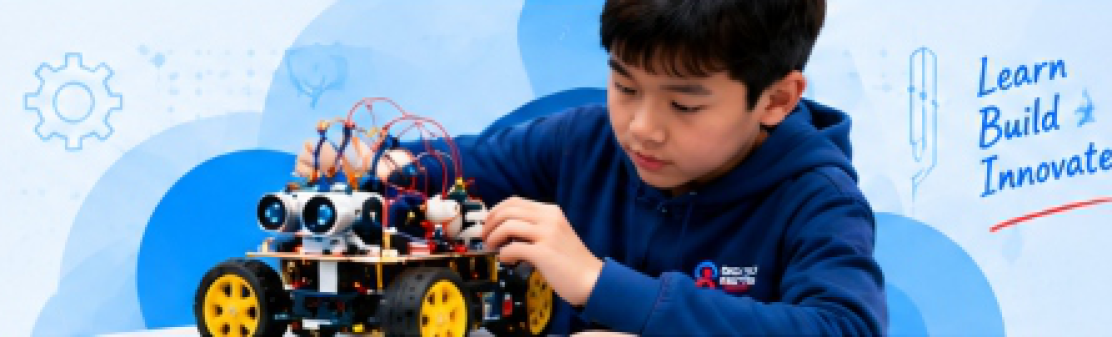 Student assembling robotics project